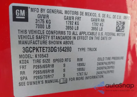 2013 Chevrolet Silverado 1500 Ltz from USA, damaged, VIN 3GCPKTE73DG164280